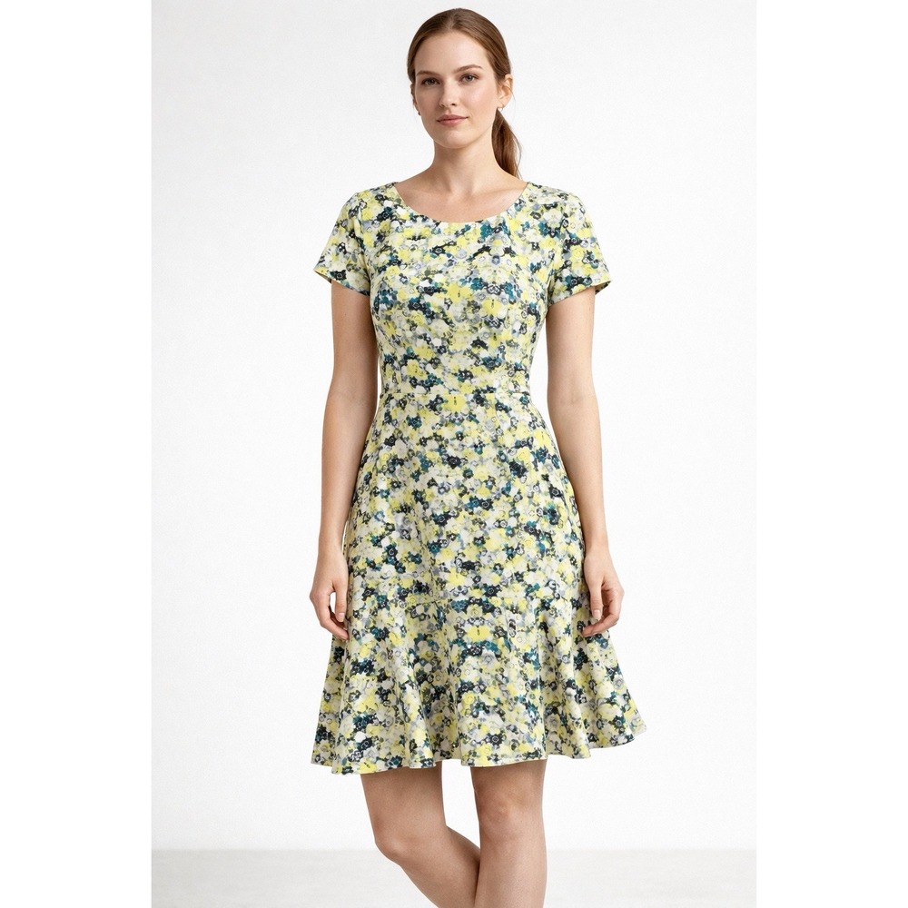 J.Crew Floral Fit Flare Dress Size 6 Short Sleeve Spring Summer Work - Picture 1 of 5
